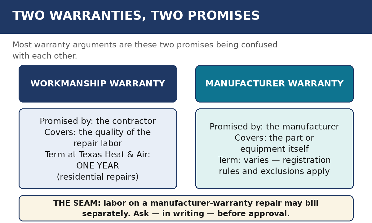 Ask Texas Heat & Air about the warranty terms that apply to your repair before work begins.