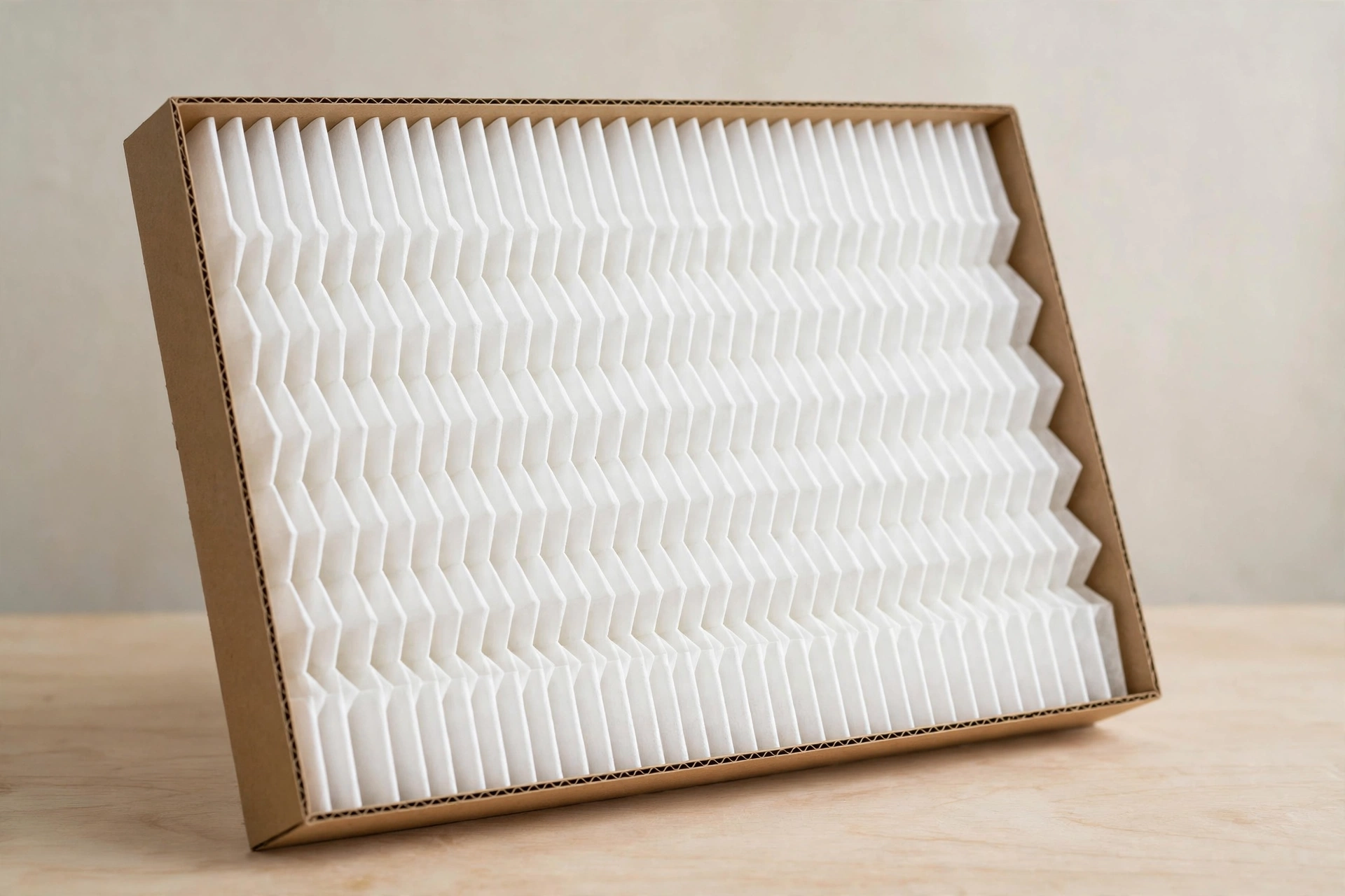 Photograph-style illustrative image of a pleated HVAC air filter