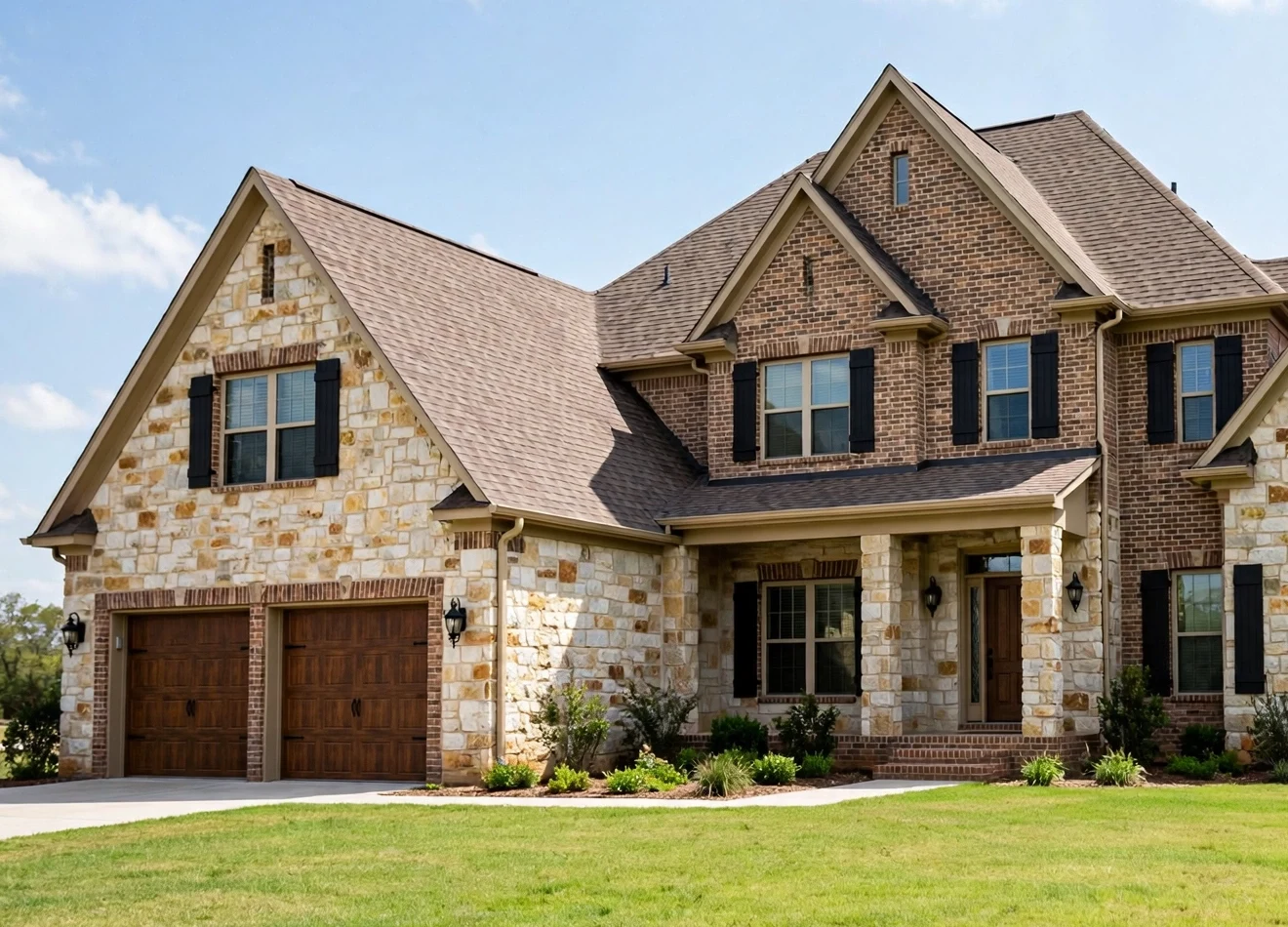 Photograph-style illustrative image of a large Texas suburban home with a green lawn